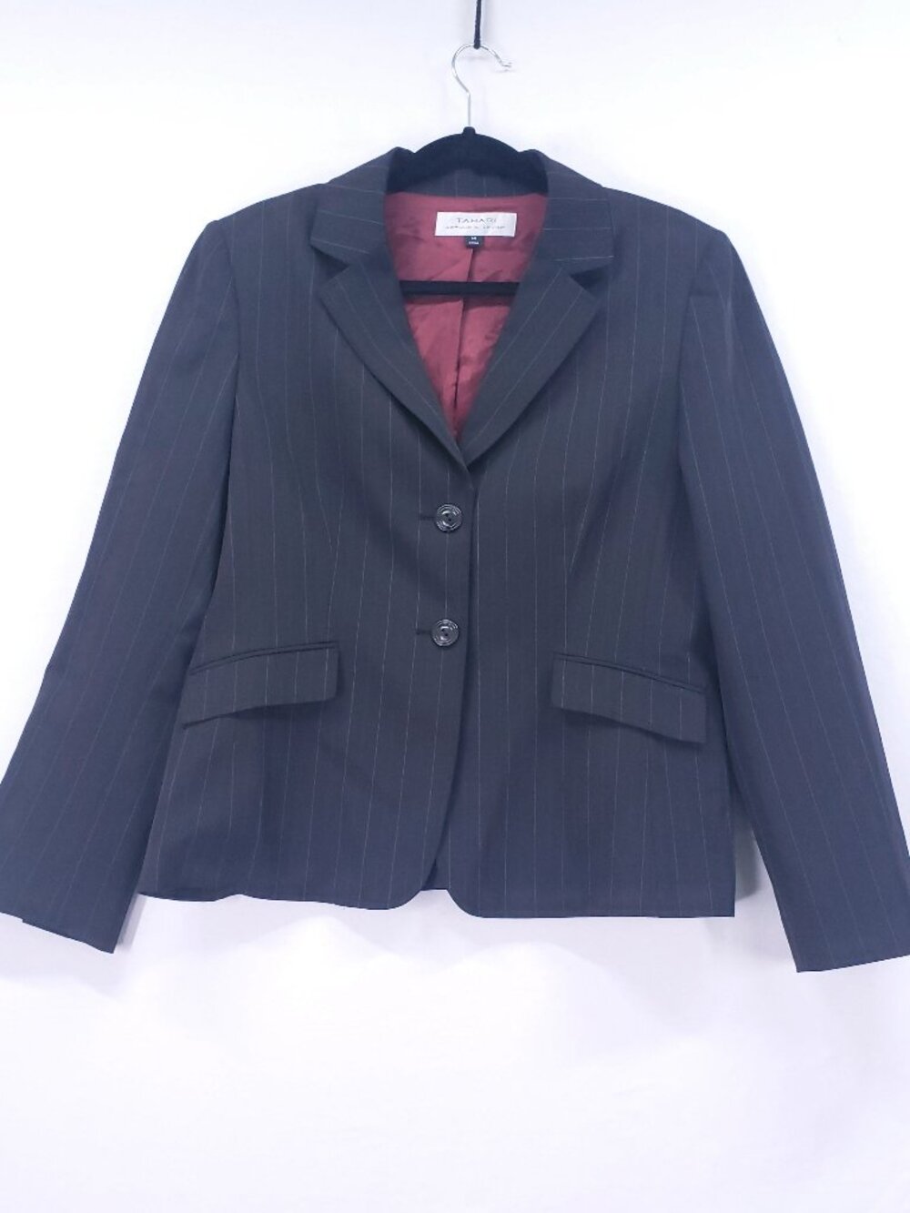 Tahari Arthur S. Striped Blazer Jacket Size 14 Two Button Business Office Black